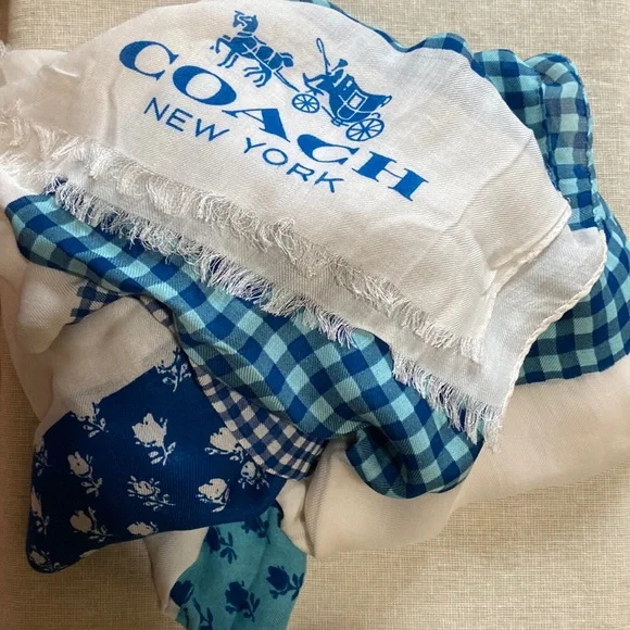 NWOT large coach badlands flower and gingham print scarf - Picture 3 of 5